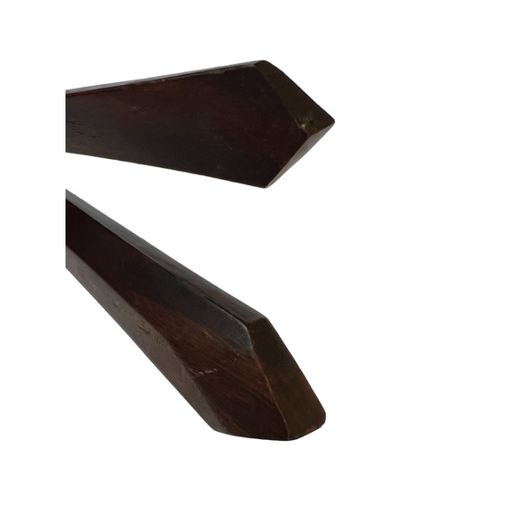 Vintage Hand Carved Long Wooden Salad Serving Set Fork Spoon Serving Utensils - Picture 5 of 10